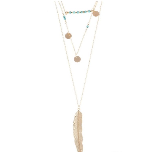 Feather + Turquoise Bohemian Multilayered SOLD - Picture 3 of 4